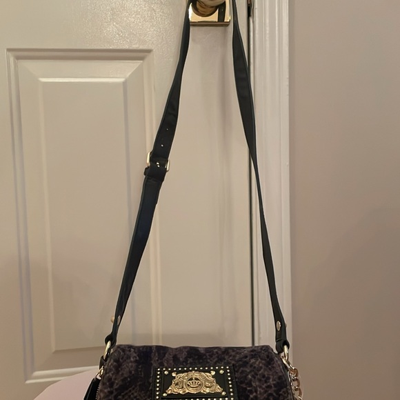 Juicy Couture Black Shoulder Bag velvet snake print soft material - Picture 3 of 16